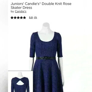 Candie's Juniors Double Knit Rose black and blue Skater Dress size Small